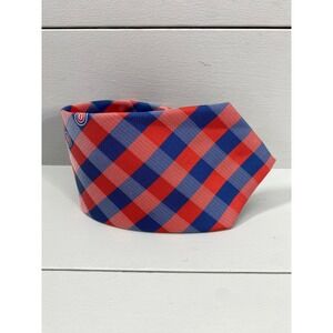 MLB Chicago Cubs Necktie Mens OS Blue Red Gingham Checkered Logo Baseball Tie